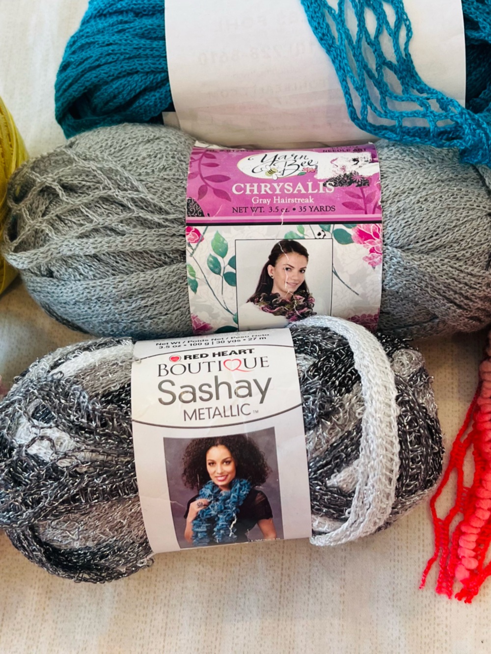 Red Heart Boutique Sashay Metallic Scarf Yarn - Black & White